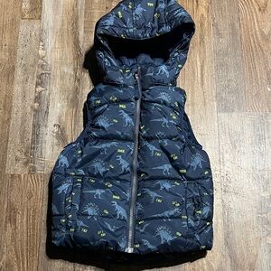 Boys H&M Vest With Hood Dinosaur Print Puffer Vest sz 6/8 Y